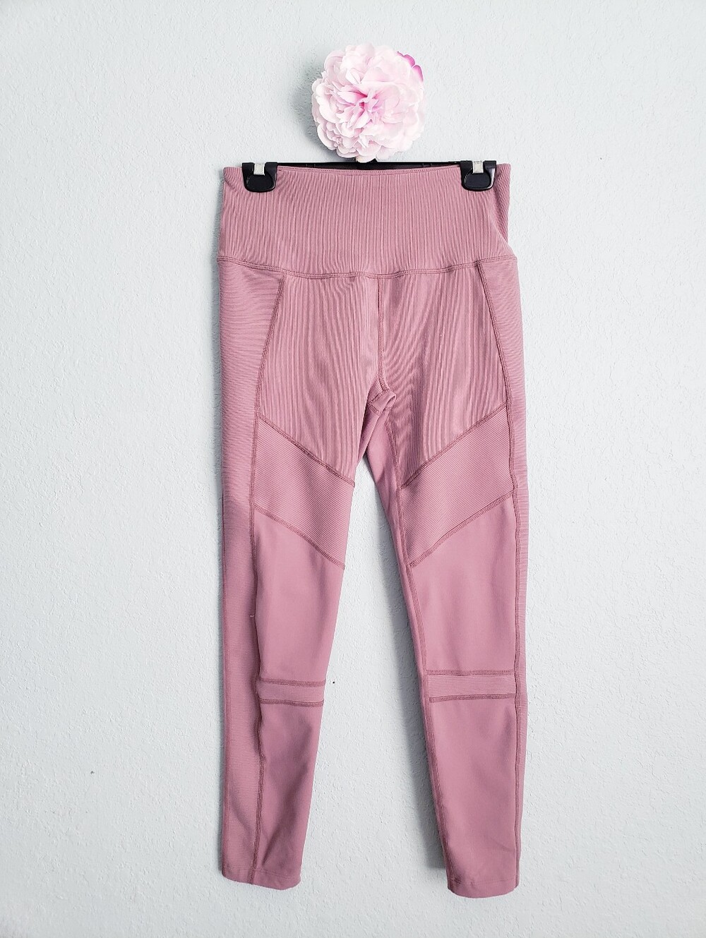Zella Purple Taupe Moto Ribbed High Waist Ankle Leggings